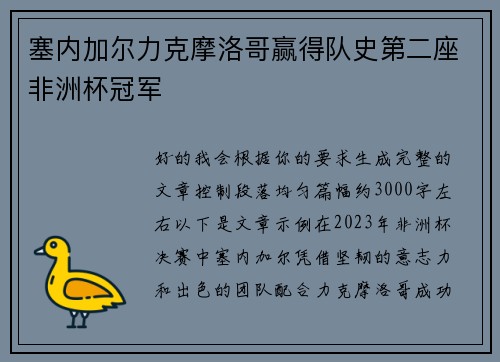 塞内加尔力克摩洛哥赢得队史第二座非洲杯冠军